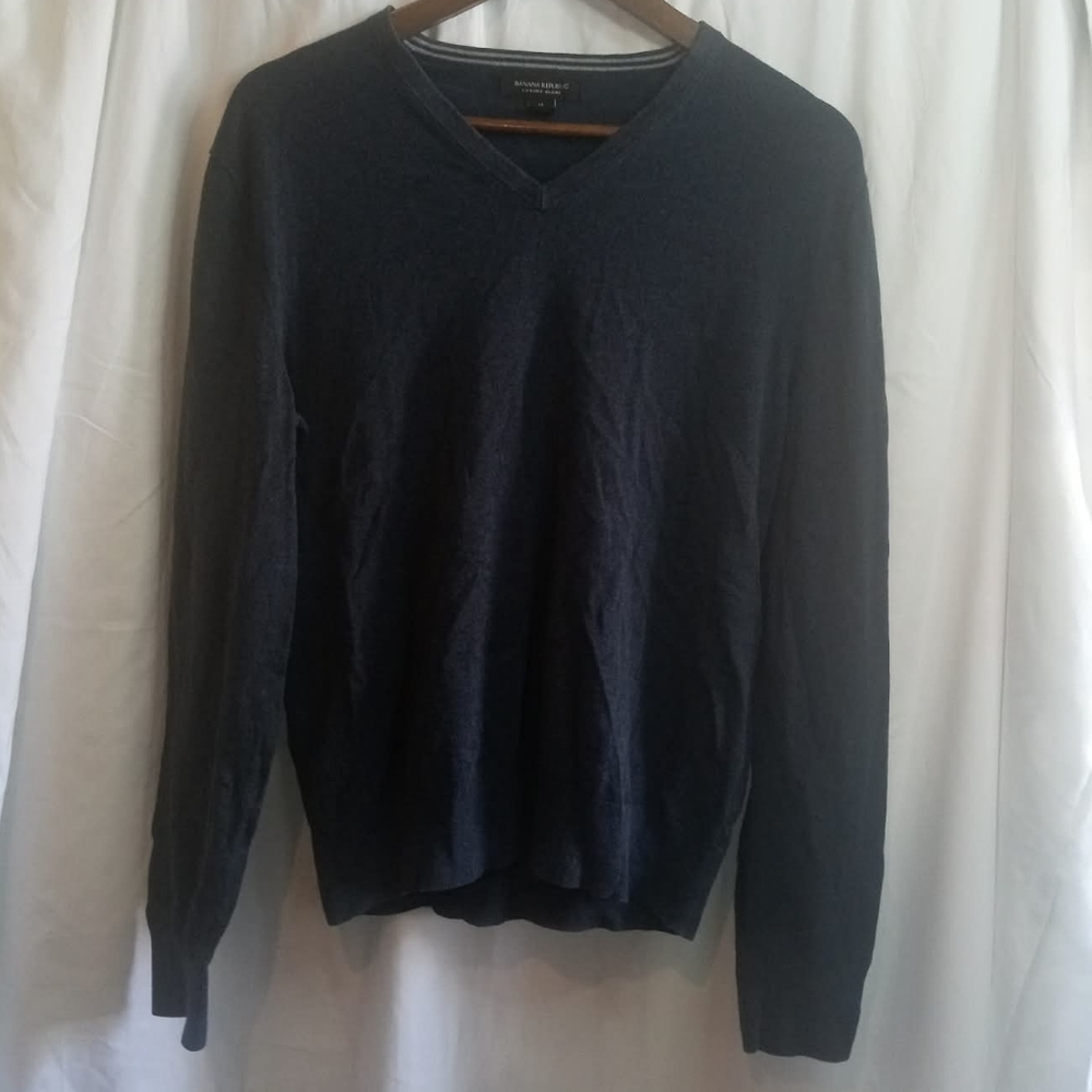 Cashmere Cotton Banana Republic Men's Dark Navy V-Neck Sweater Medium Office